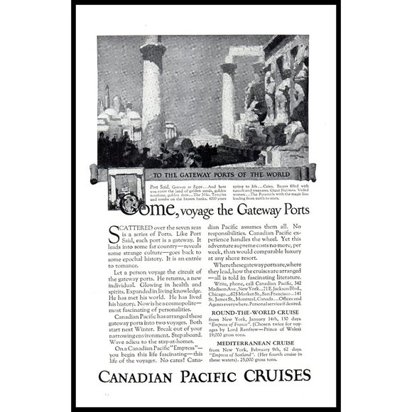 1924 Canadian Pacific Cruises Vintage Print Ad Port Said Egypt Nile Cruise Photo - Picture 1 of 1